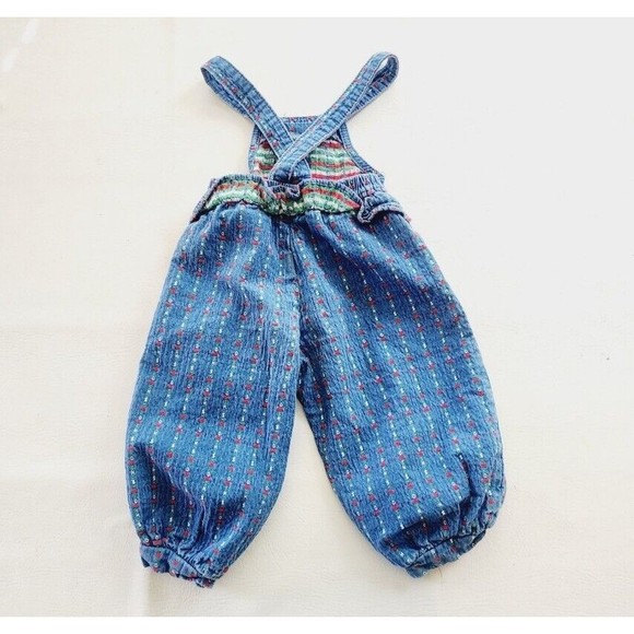 RARE OshKosh B’Gosh Vintage Logo Ruffle Embroidery Spell Out Heart Overalls 3T - Picture 2 of 9